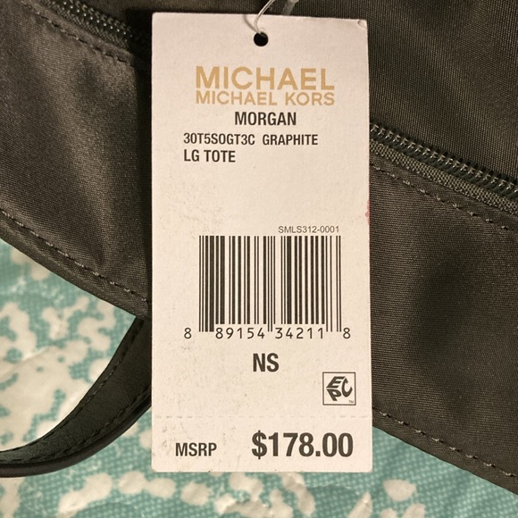 NWT-Michael Kors Large Zippered Tote -Morgan. Color: Graphite. - Picture 5 of 7